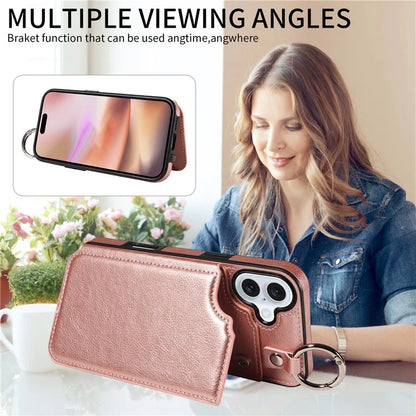 003 For iPhone 16 Plus Case Leather Ring Buckle Phone Back Cover Kickstand