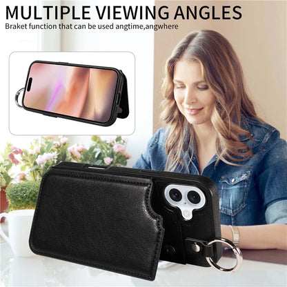 003 For iPhone 16 Plus Case Leather Ring Buckle Phone Back Cover Kickstand