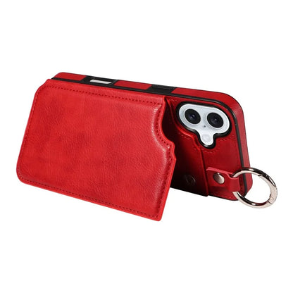 003 For iPhone 16 Plus Case Leather Ring Buckle Phone Back Cover Kickstand