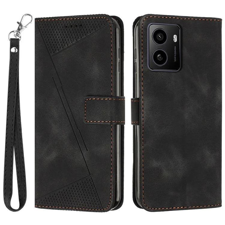 For HMD Pulse / Pulse Plus / Pulse Pro Case Triangle Pattern Leather Phone Cover with Hand Strap Card Slots