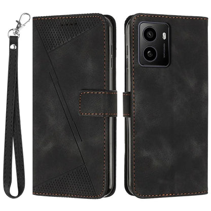 For HMD Pulse / Pulse Plus / Pulse Pro Case Triangle Pattern Leather Phone Cover with Hand Strap Card Slots