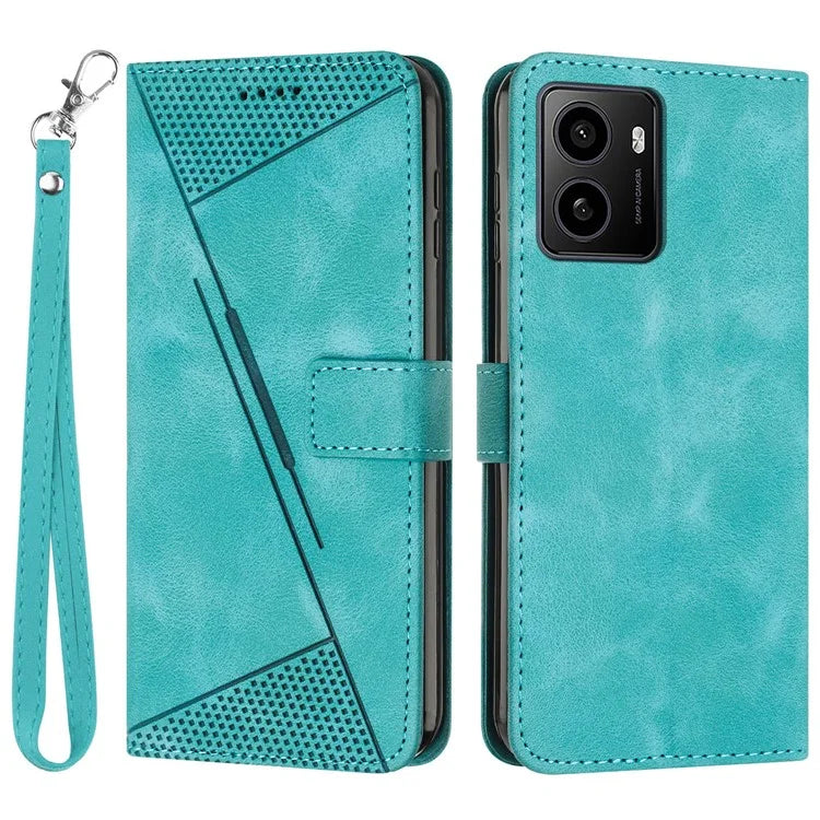 For HMD Pulse / Pulse Plus / Pulse Pro Case Triangle Pattern Leather Phone Cover with Hand Strap Card Slots