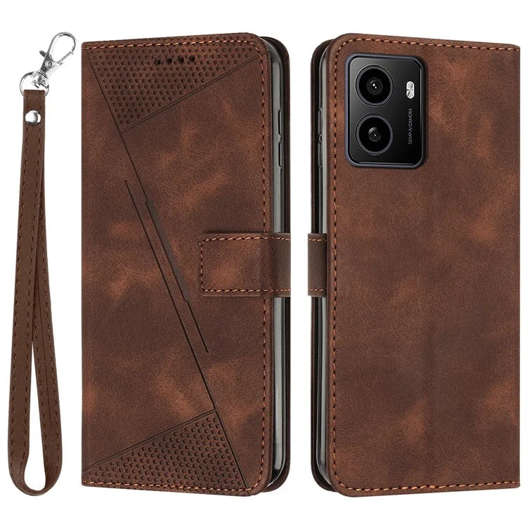 For HMD Pulse / Pulse Plus / Pulse Pro Case Triangle Pattern Leather Phone Cover with Hand Strap Card Slots