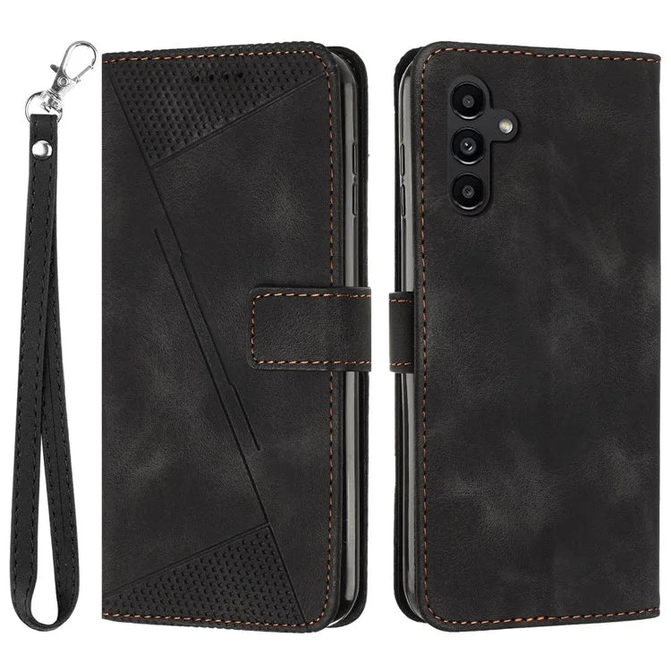 For Samsung Galaxy M35 5G Case Triangle Pattern Leather Phone Cover with Hand Strap Card Slots