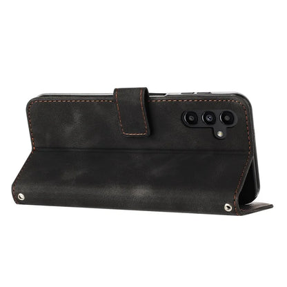 For Samsung Galaxy M35 5G Case Triangle Pattern Leather Phone Cover with Hand Strap Card Slots