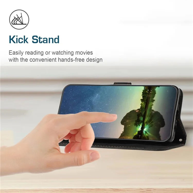 For Samsung Galaxy M35 5G Case Triangle Pattern Leather Phone Cover with Hand Strap Card Slots