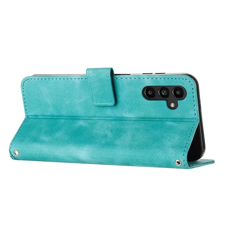 For Samsung Galaxy M35 5G Case Triangle Pattern Leather Phone Cover with Hand Strap Card Slots