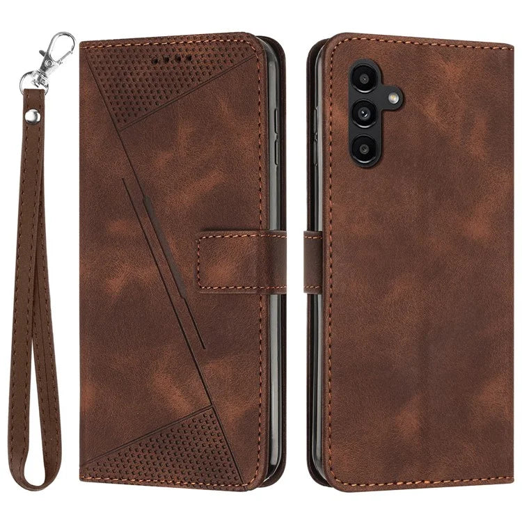 For Samsung Galaxy M35 5G Case Triangle Pattern Leather Phone Cover with Hand Strap Card Slots