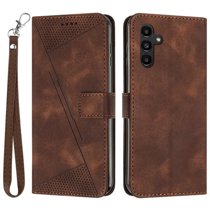 For Samsung Galaxy M35 5G Case Triangle Pattern Leather Phone Cover with Hand Strap Card Slots
