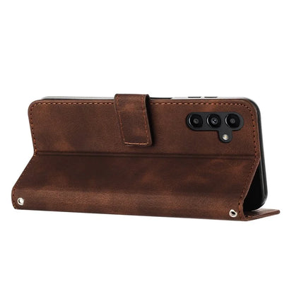 For Samsung Galaxy M35 5G Case Triangle Pattern Leather Phone Cover with Hand Strap Card Slots
