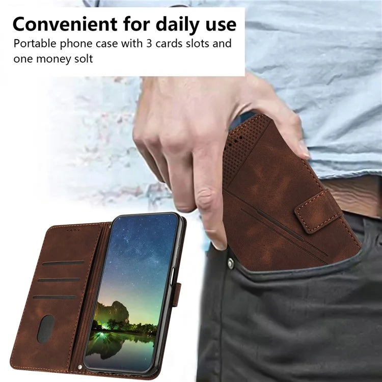 For Samsung Galaxy M35 5G Case Triangle Pattern Leather Phone Cover with Hand Strap Card Slots