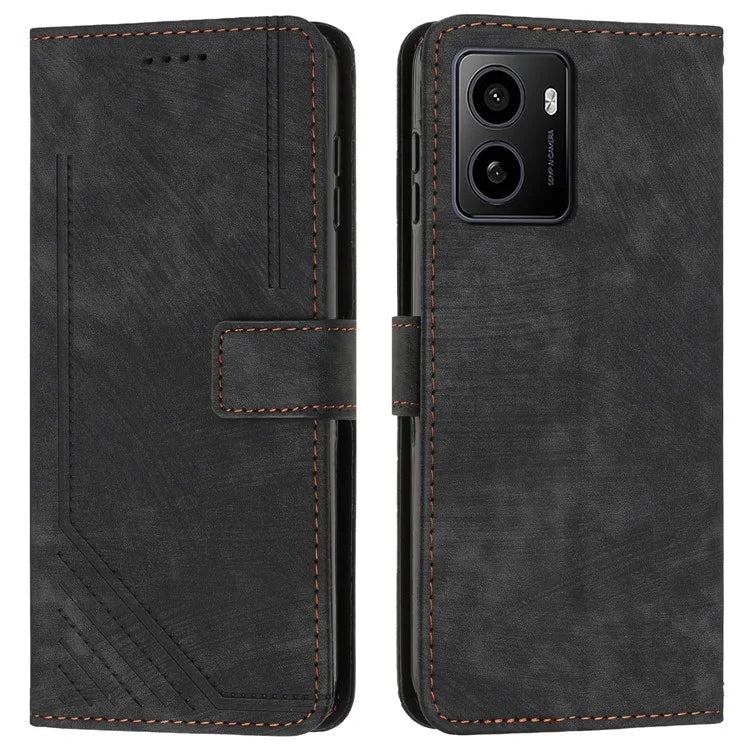 For HMD Pulse / Pulse+ / Pulse Pro Case Imprinted Lines Leather Phone Cover Bookstyle Folding Stand