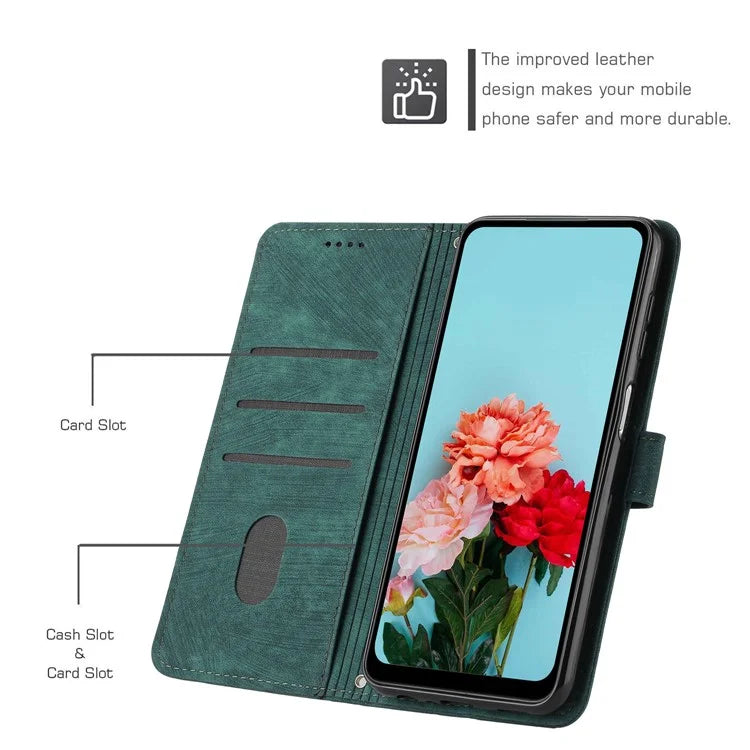 For Samsung Galaxy A06 Case Imprinted Lines Leather Phone Cover Bookstyle Folding Stand