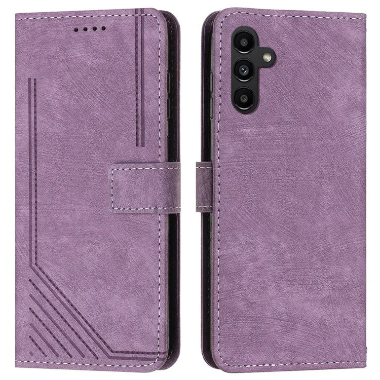 For Samsung Galaxy M35 5G Case Imprinted Lines Leather Phone Cover Bookstyle Folding Stand