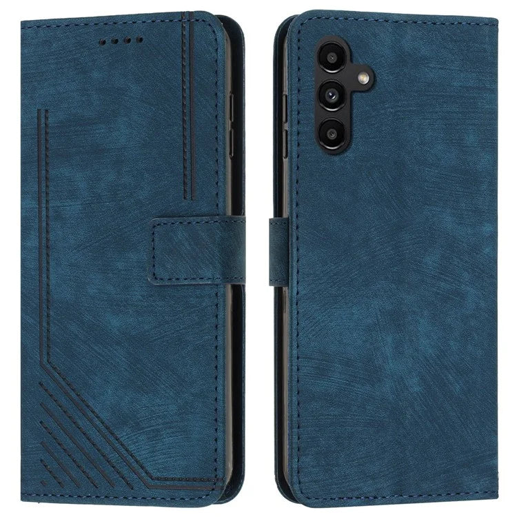 For Samsung Galaxy M35 5G Case Imprinted Lines Leather Phone Cover Bookstyle Folding Stand