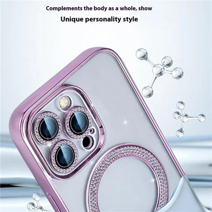 For iPhone 16 Pro Max Magnetic Case Bling Rhinestone Clear TPU + PC Phone Cover