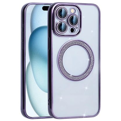 For iPhone 16 Pro Max Magnetic Case Bling Rhinestone Clear TPU + PC Phone Cover