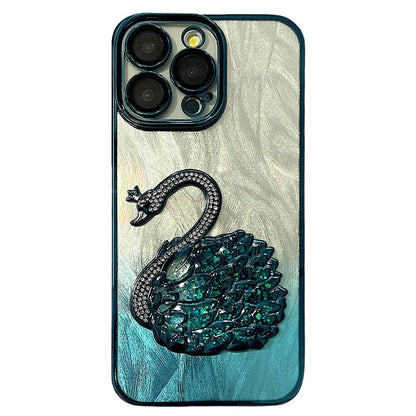 For iPhone 16 Pro Max Case Feather Yarn Texture Quicksand Swan TPU Phone Cover with Glass Lens Film