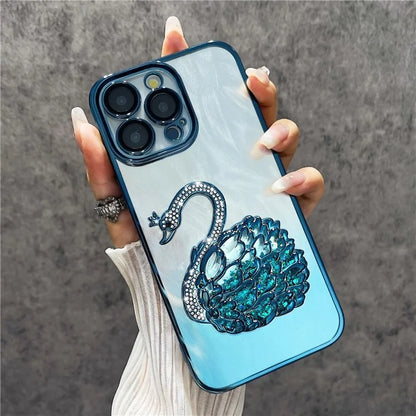 For iPhone 16 Pro Max Case Feather Yarn Texture Quicksand Swan TPU Phone Cover with Glass Lens Film