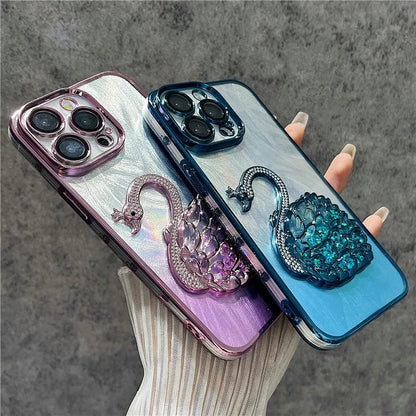 For iPhone 16 Pro Max Case Feather Yarn Texture Quicksand Swan TPU Phone Cover with Glass Lens Film