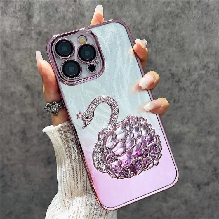 For iPhone 16 Pro Max Case Feather Yarn Texture Quicksand Swan TPU Phone Cover with Glass Lens Film