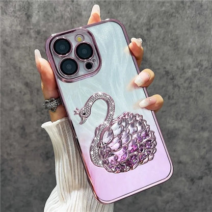 For iPhone 16 Pro Max Case Feather Yarn Texture Quicksand Swan TPU Phone Cover with Glass Lens Film