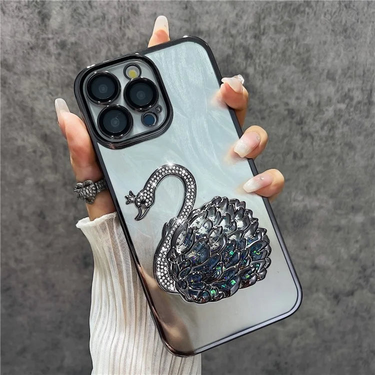 For iPhone 16 Pro Max Case Feather Yarn Texture Quicksand Swan TPU Phone Cover with Glass Lens Film