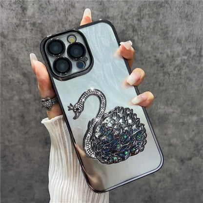 For iPhone 16 Pro Max Case Feather Yarn Texture Quicksand Swan TPU Phone Cover with Glass Lens Film