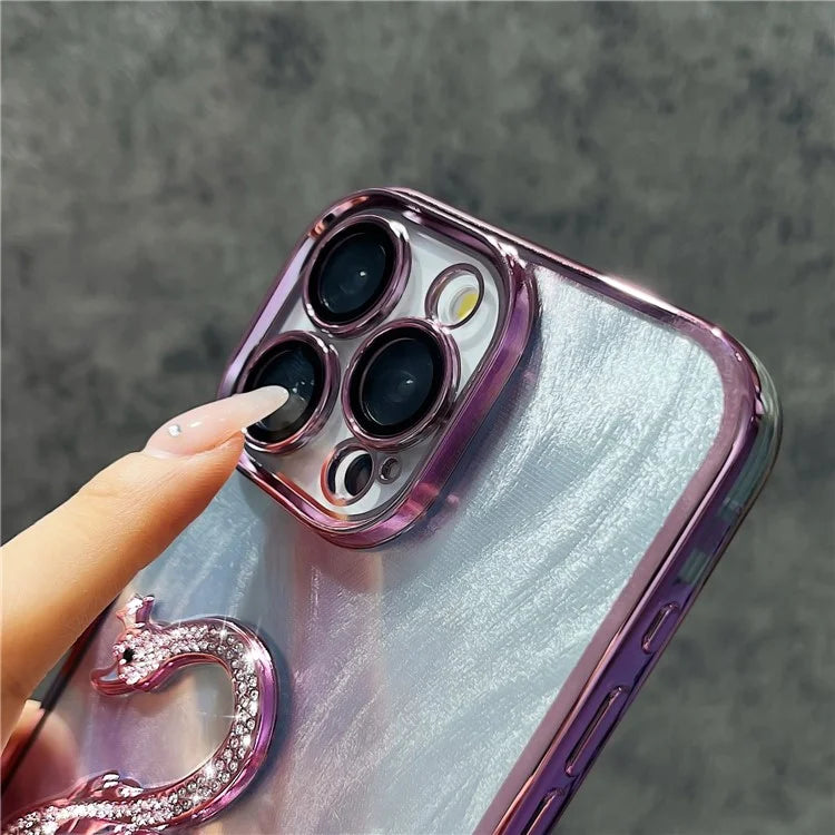 For iPhone 16 Pro Max Case Feather Yarn Texture Quicksand Swan TPU Phone Cover with Glass Lens Film