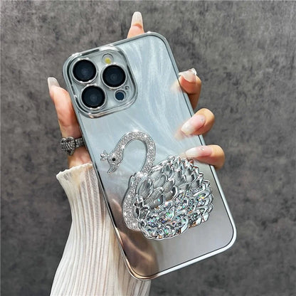 For iPhone 16 Pro Max Case Feather Yarn Texture Quicksand Swan TPU Phone Cover with Glass Lens Film