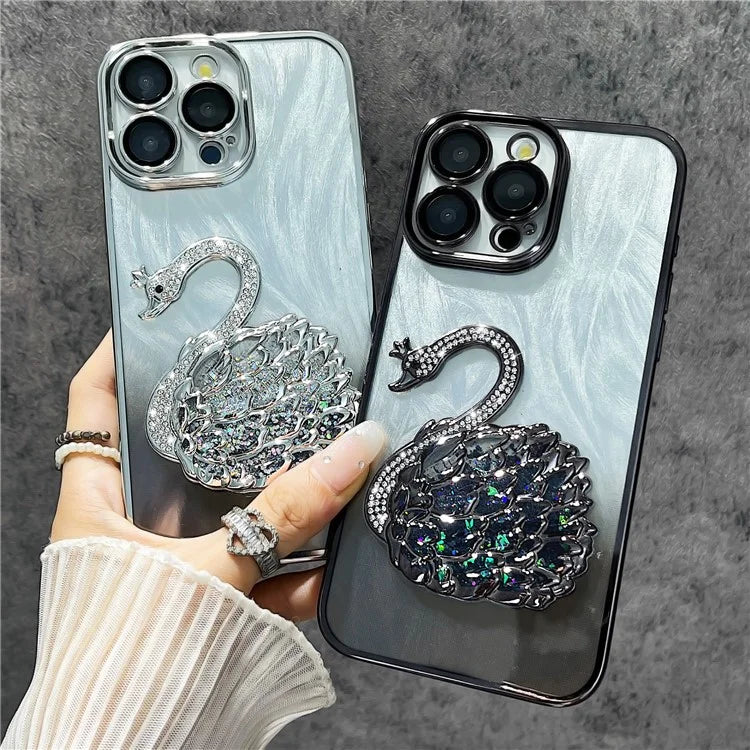 For iPhone 16 Pro Max Case Feather Yarn Texture Quicksand Swan TPU Phone Cover with Glass Lens Film