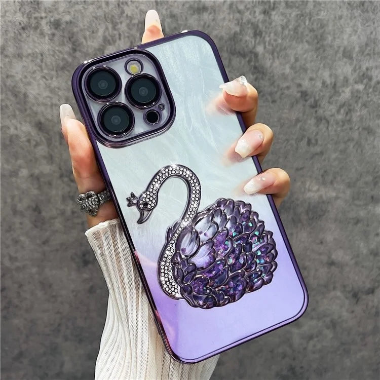 For iPhone 16 Pro Max Case Feather Yarn Texture Quicksand Swan TPU Phone Cover with Glass Lens Film