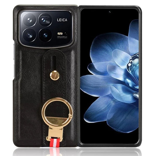 For Xiaomi Mix Fold 4 5G Case Leather+PC+TPU Wristband Cover with Bottle Opener Ring