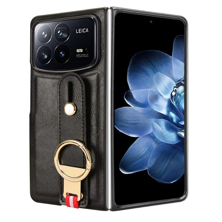 For Xiaomi Mix Fold 4 5G Case Leather+PC+TPU Wristband Cover with Bottle Opener Ring