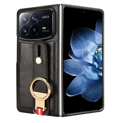 For Xiaomi Mix Fold 4 5G Case Leather+PC+TPU Wristband Cover with Bottle Opener Ring