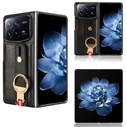 For Xiaomi Mix Fold 4 5G Case Leather+PC+TPU Wristband Cover with Bottle Opener Ring