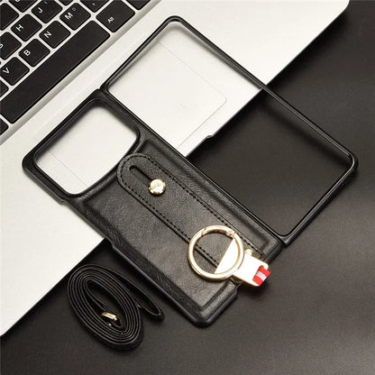 For Xiaomi Mix Fold 4 5G Case Leather+PC+TPU Wristband Cover with Bottle Opener Ring