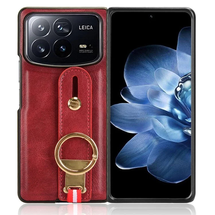 For Xiaomi Mix Fold 4 5G Case Leather+PC+TPU Wristband Cover with Bottle Opener Ring