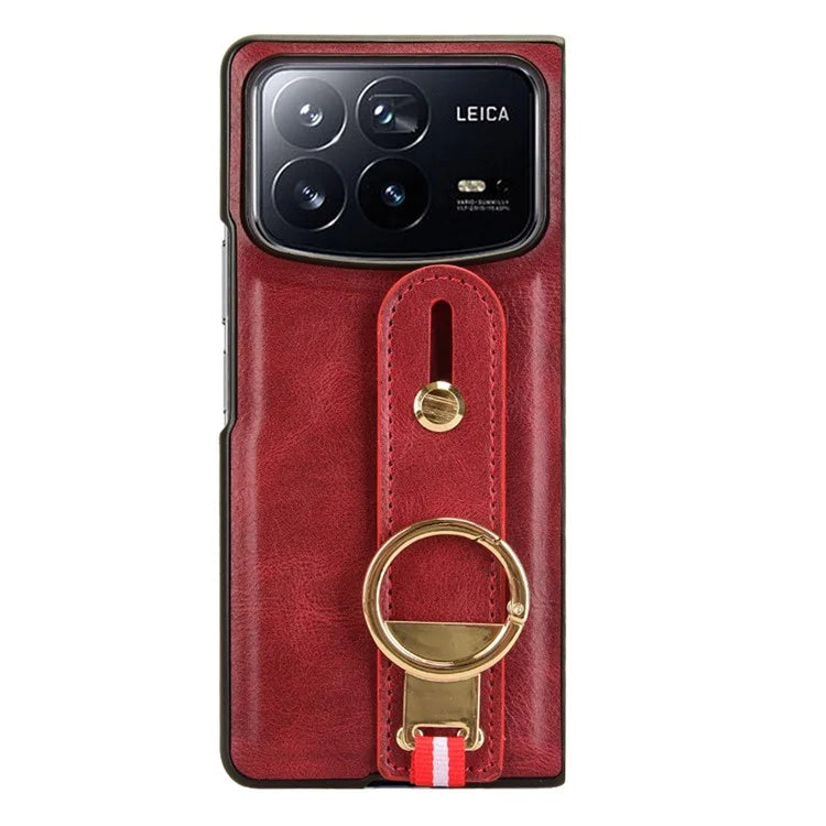 For Xiaomi Mix Fold 4 5G Case Leather+PC+TPU Wristband Cover with Bottle Opener Ring