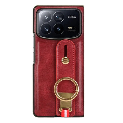 For Xiaomi Mix Fold 4 5G Case Leather+PC+TPU Wristband Cover with Bottle Opener Ring