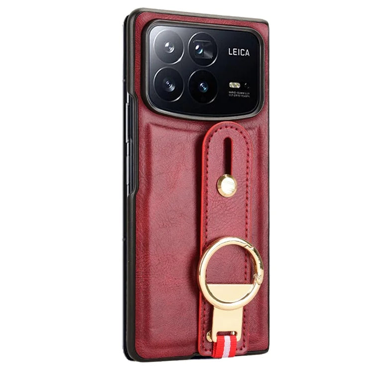 For Xiaomi Mix Fold 4 5G Case Leather+PC+TPU Wristband Cover with Bottle Opener Ring