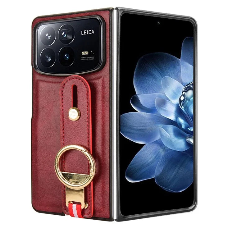 For Xiaomi Mix Fold 4 5G Case Leather+PC+TPU Wristband Cover with Bottle Opener Ring