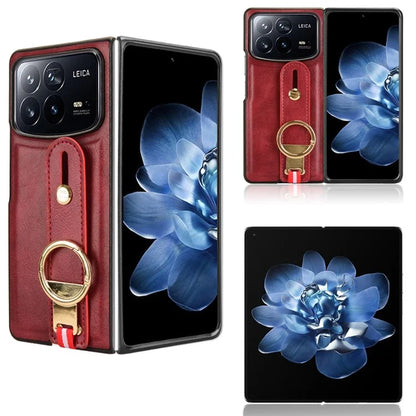 For Xiaomi Mix Fold 4 5G Case Leather+PC+TPU Wristband Cover with Bottle Opener Ring