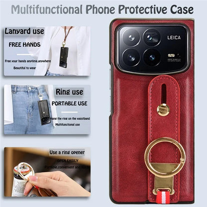 For Xiaomi Mix Fold 4 5G Case Leather+PC+TPU Wristband Cover with Bottle Opener Ring