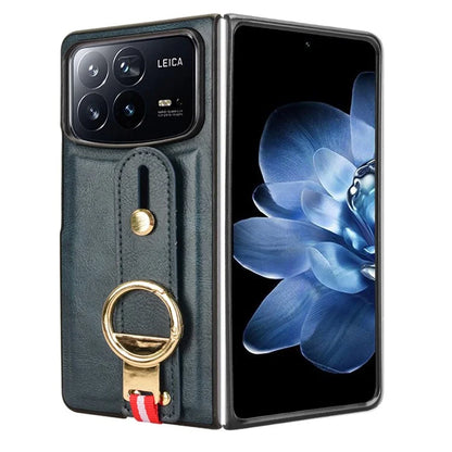 For Xiaomi Mix Fold 4 5G Case Leather+PC+TPU Wristband Cover with Bottle Opener Ring