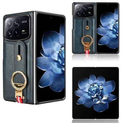 For Xiaomi Mix Fold 4 5G Case Leather+PC+TPU Wristband Cover with Bottle Opener Ring