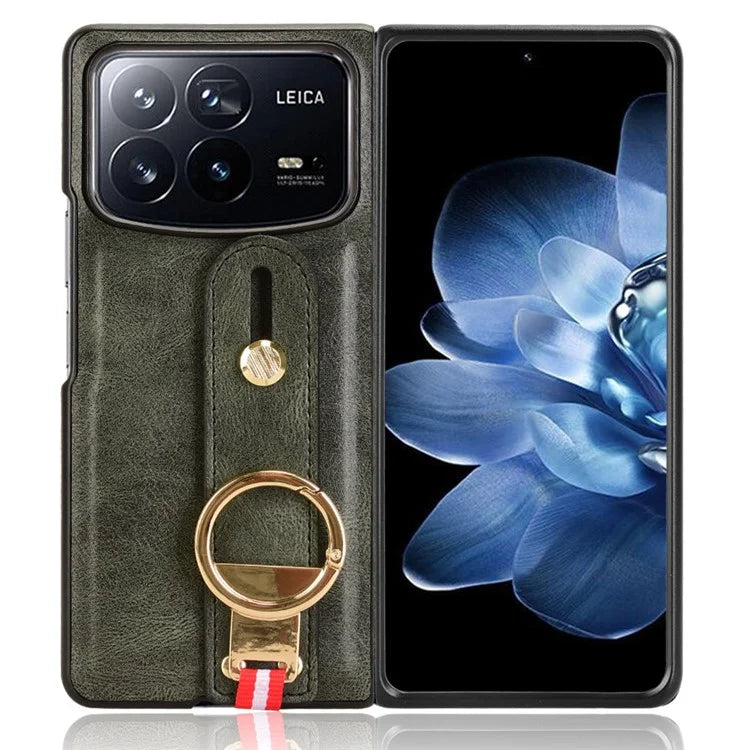 For Xiaomi Mix Fold 4 5G Case Leather+PC+TPU Wristband Cover with Bottle Opener Ring