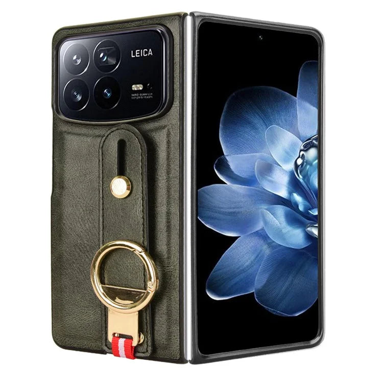 For Xiaomi Mix Fold 4 5G Case Leather+PC+TPU Wristband Cover with Bottle Opener Ring