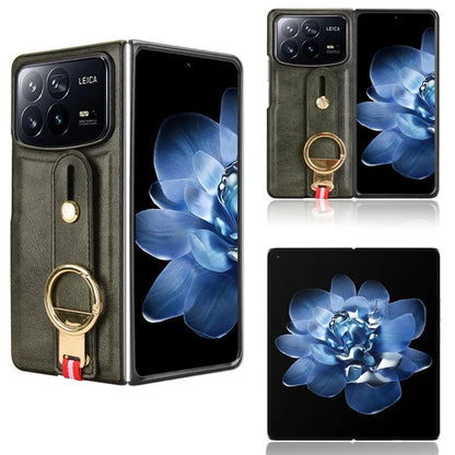 For Xiaomi Mix Fold 4 5G Case Leather+PC+TPU Wristband Cover with Bottle Opener Ring