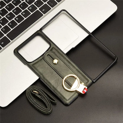 For Xiaomi Mix Fold 4 5G Case Leather+PC+TPU Wristband Cover with Bottle Opener Ring